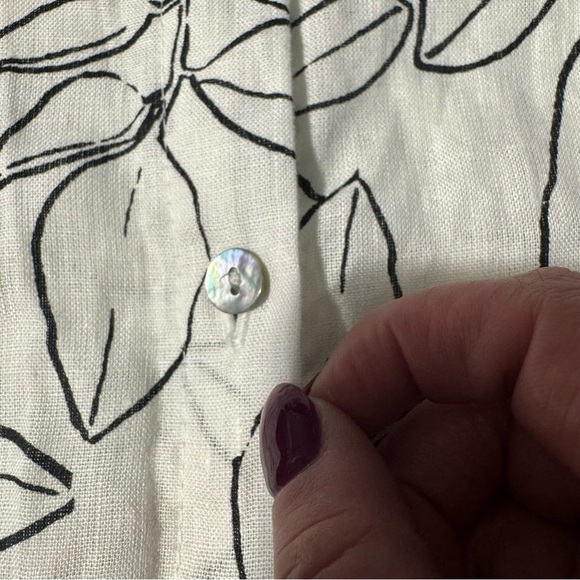 Cynthia Rowley 100% Linen Dress White with Black Floral Button Down Size Small - Picture 13 of 13